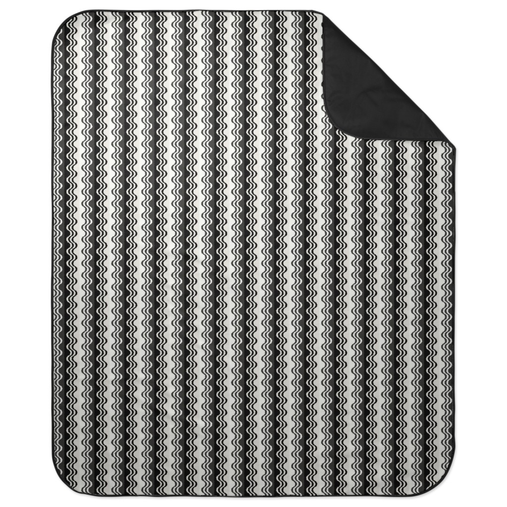 Sea Shell Waves - Grey Picnic Blanket, Black, Black