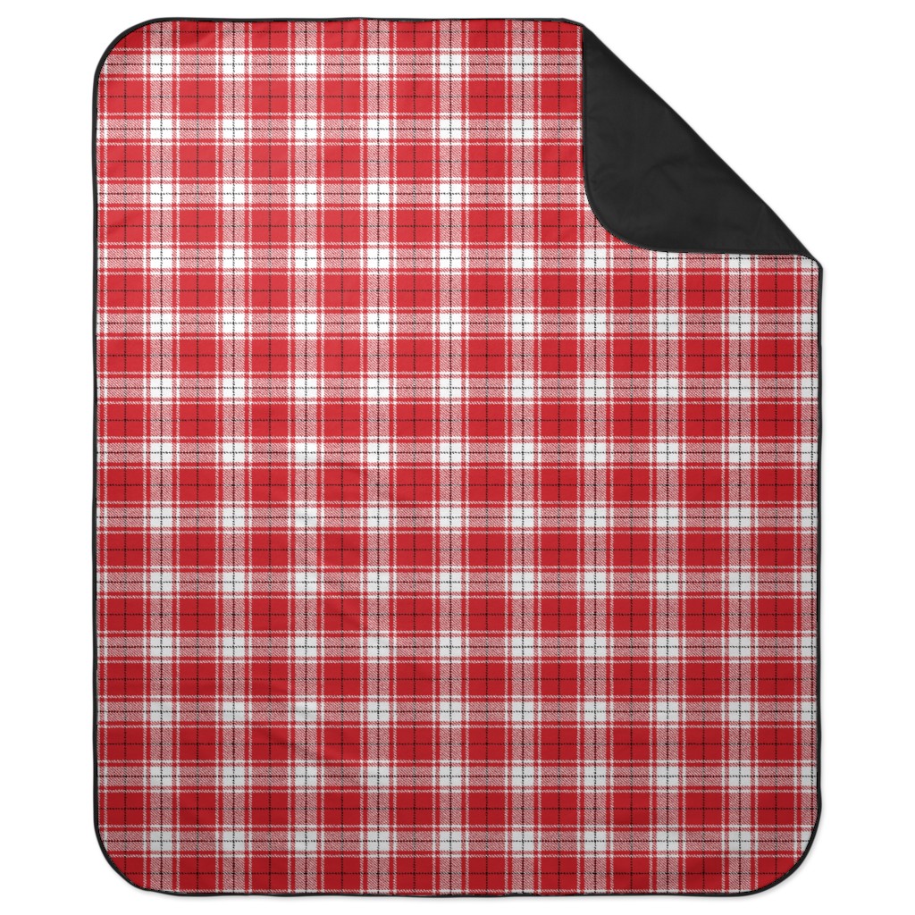 Tartan - White and Red Picnic Blanket, Red