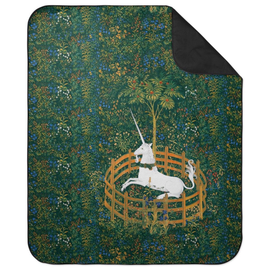 the Unicorn Is in Captivity Fleurs De Lynn Picnic Blanket, Green, Classic Green