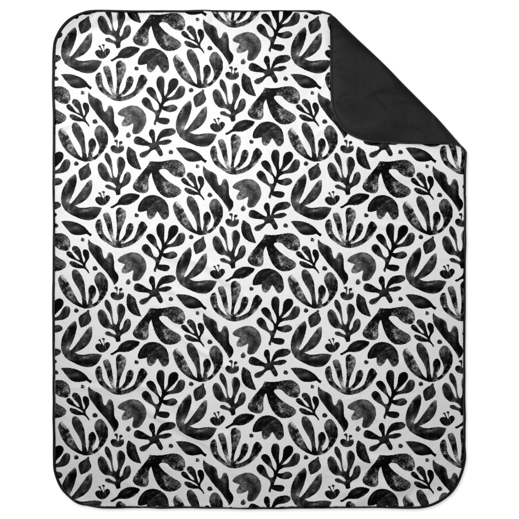 Flower Cutouts - Light Picnic Blanket, Black, Black
