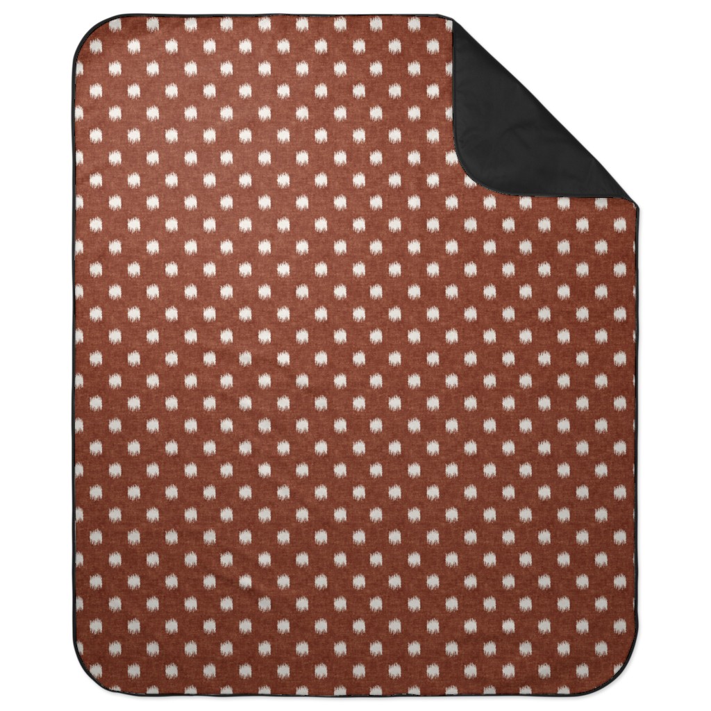 Ikat Polka Dots - Rust Picnic Blanket, Red