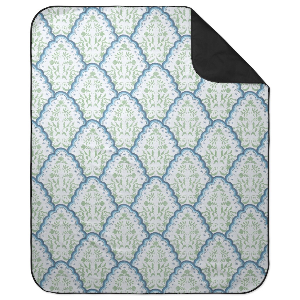 Scallop Paisley - Blue and Green Picnic Blanket, Green, Classic Green