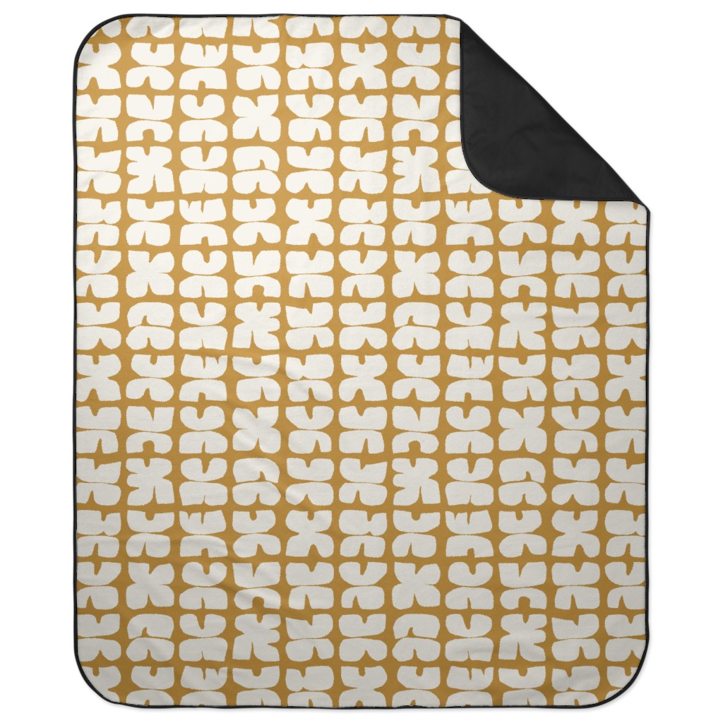 Xpot Block Print - Yellow and Cream Picnic Blanket, Yellow