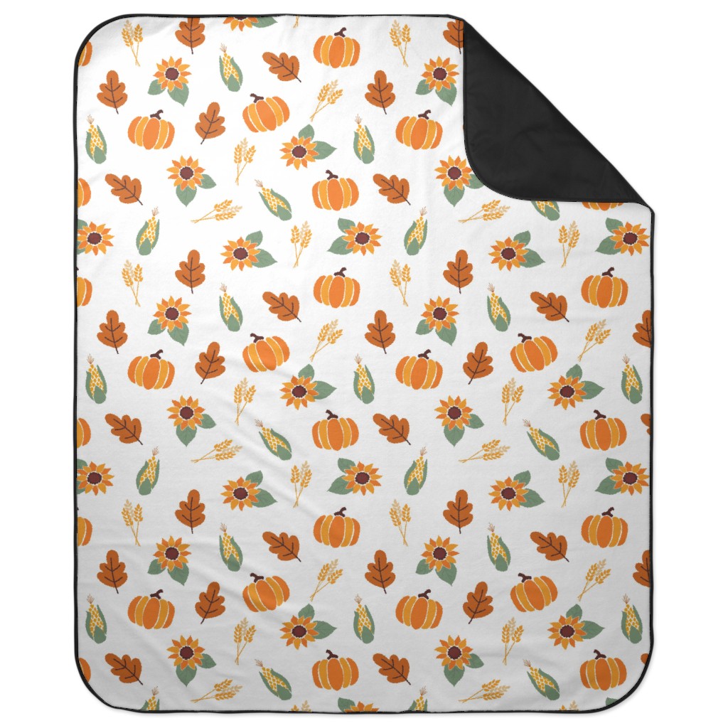 Sunflowers Pumpkins and Corn Cobs Picnic Blanket, Multicolor