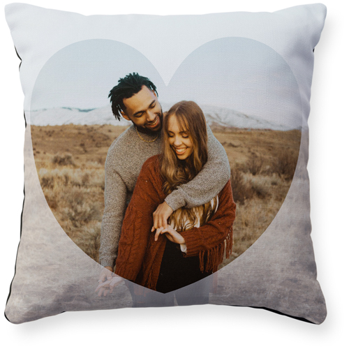 Heart Overlay Pillow, Woven, Black, 16x16, Single Sided, White, white