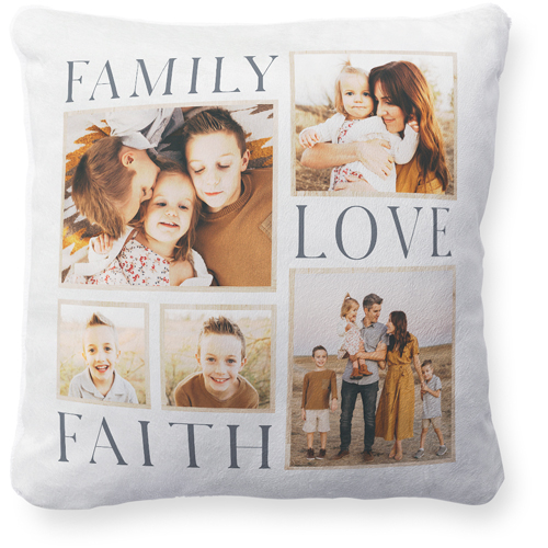 Rustic Family Sentiments Pillow, Plush, White, 16x16, Single Sided, Beige