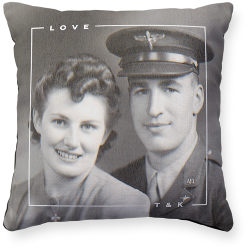 Love Border Pillow, Woven, Black, 16x16, Single Sided, White