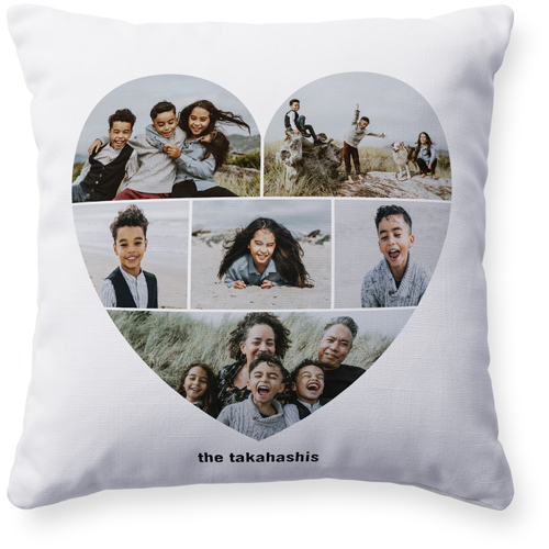 Modern Collage Heart Pillow, Woven, Beige, 16x16, Single Sided, White