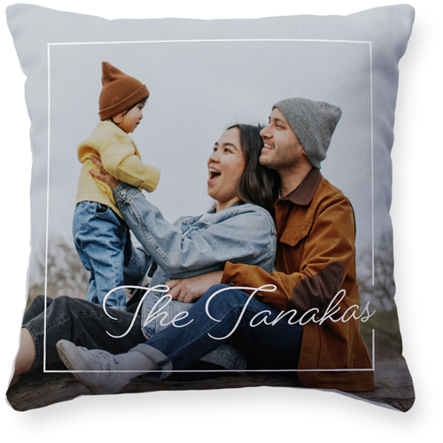 Text Border Pillow, Woven, White, 16x16, Double Sided, White, white