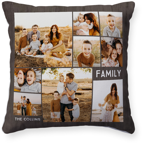 Family Gallery Montage Of Nine Pillow, Woven, White, 16x16, Double Sided, Multicolor