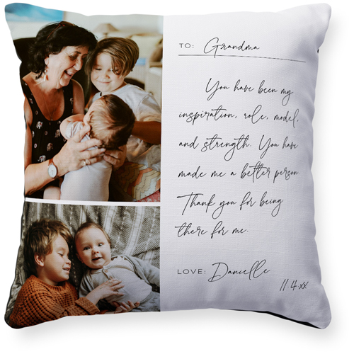 Handwritten Letter Grandma Pillow, Woven, Black, 16x16, Single Sided, White