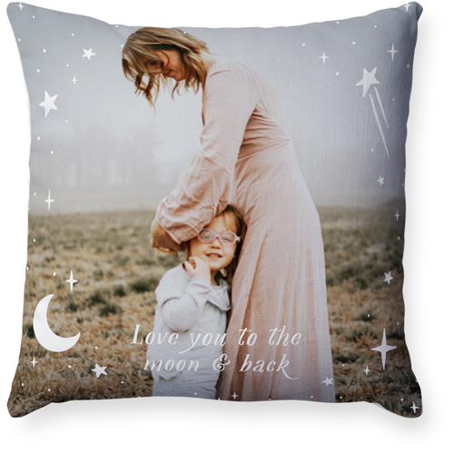 Moon And Stars Overlay Pillow, Woven, Beige, 18x18, Single Sided, White, white