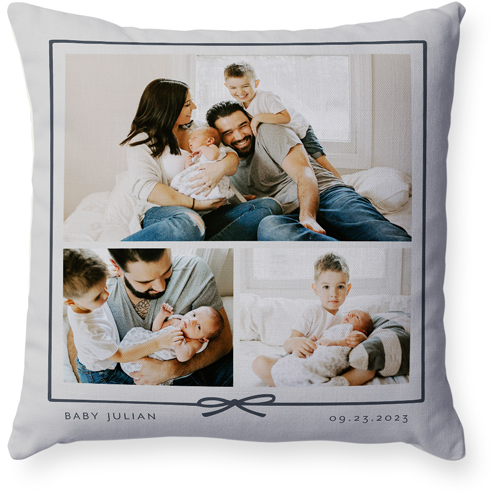 Bow Border Pillow, Woven, Beige, 18x18, Single Sided, Gray, silver lining