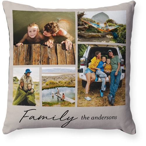 Family Grid Of Memories Pillow, Woven, Black, 18x18, Single Sided, Beige, wheat