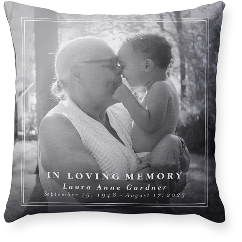 Memorial Frame Pillow, Woven, Black, 18x18, Single Sided, White