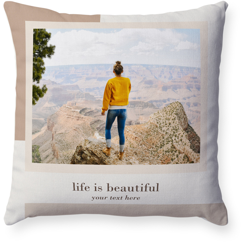 Neutral Light Border Pillow, Woven, Beige, 18x18, Single Sided, Beige