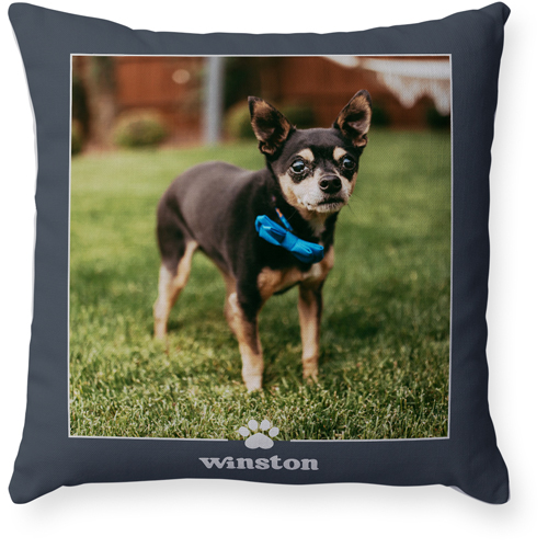 Paw Border Pillow, Woven, White, 18x18, Double Sided, Gray, gray