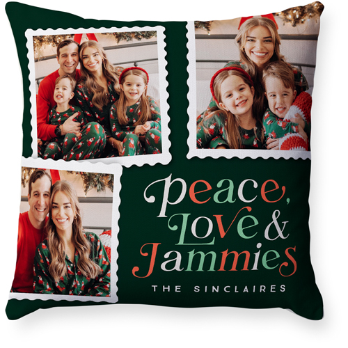 Holiday Stamp Collection Pillow, Woven, Beige, 18x18, Single Sided, Green