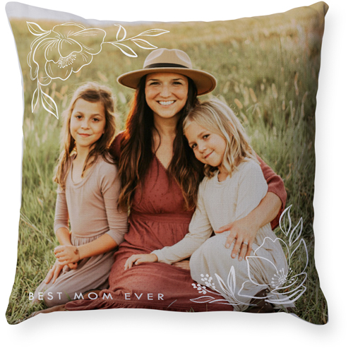 Floral Corners Pillow, Woven, White, 18x18, Double Sided, White