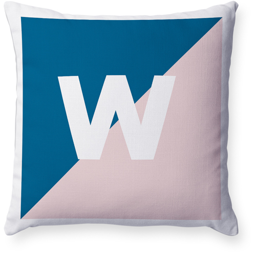 Colorblock Monogram Pillow, Woven, White, 18x18, Double Sided, Blue