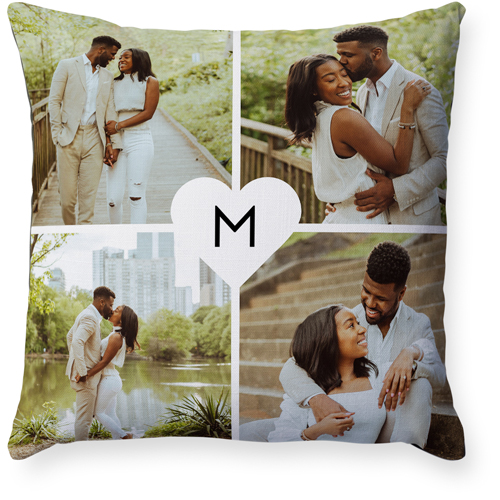 Sweet Heart Monogram Pillow, Woven, Black, 18x18, Single Sided, White, white