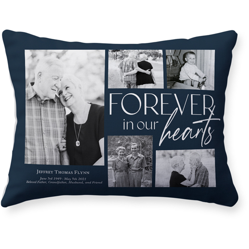 In Our Hearts Memorial Pillow, Woven, White, 12x16, Double Sided, Black