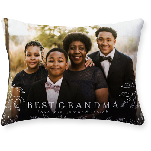 Floral Corner Outline Pillow, Woven, Black, 12x16, Single Sided, White, white