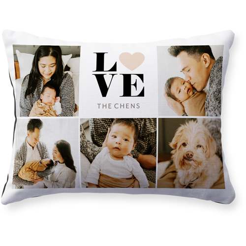 Stacked Love Grid Pillow, Woven, Black, 12x16, Single Sided, Beige, tan