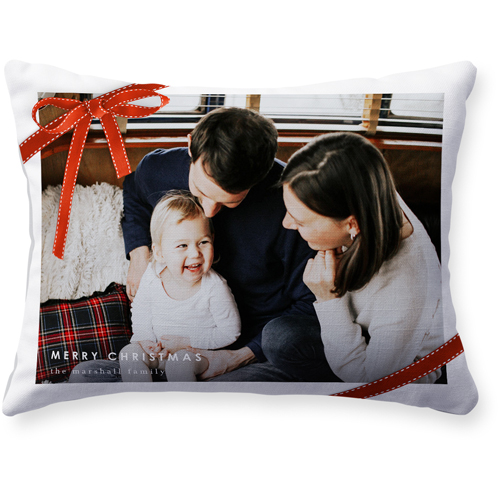 Holiday Bow Pillow, Woven, White, 12x16, Double Sided, White, white