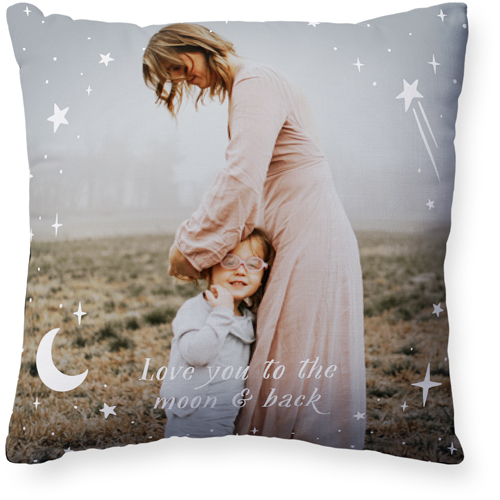 Moon And Stars Overlay Pillow, Woven, Black, 20x20, Single Sided, White