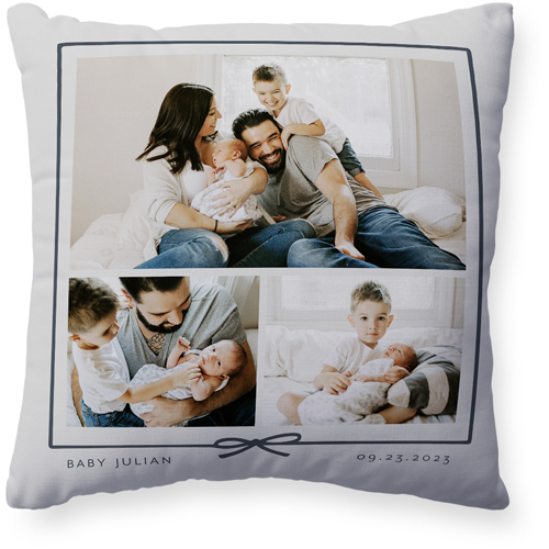 Bow Border Pillow, Woven, White, 20x20, Double Sided, Gray, silver lining