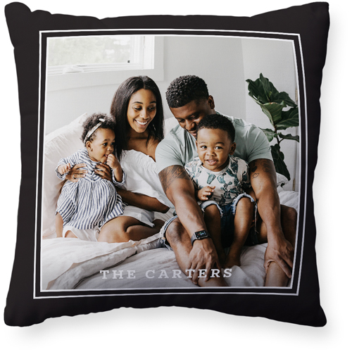 Double Line Border Pillow, Woven, Black, 20x20, Single Sided, Gray, charcoal