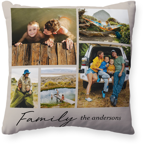 Family Grid Of Memories Pillow, Woven, Beige, 20x20, Single Sided, Beige