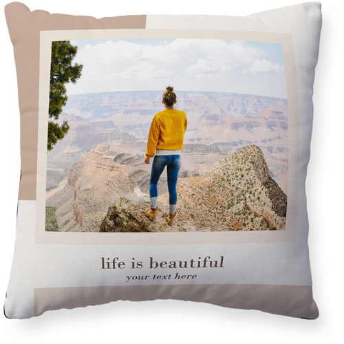 Neutral Light Border Pillow, Woven, Black, 20x20, Single Sided, Beige, tan