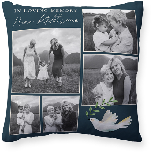 Memorial Dove Pillow, Woven, White, 20x20, Double Sided, Blue, navy