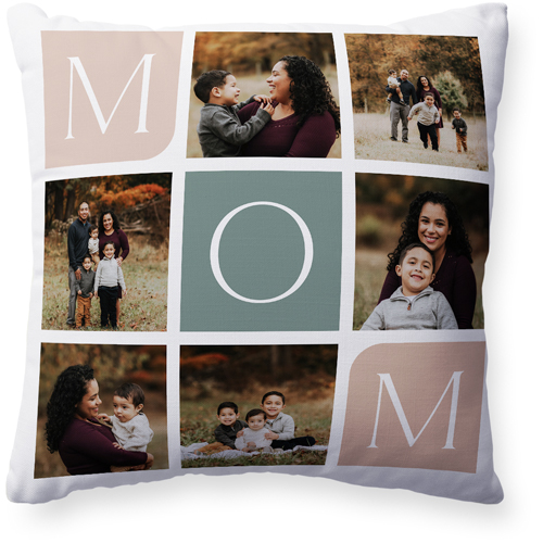 Mom Color Grid Pillow, Woven, Beige, 20x20, Single Sided, White