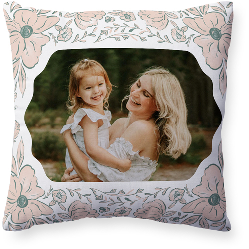 Classic Floral Border Pillow, Woven, White, 20x20, Double Sided, White