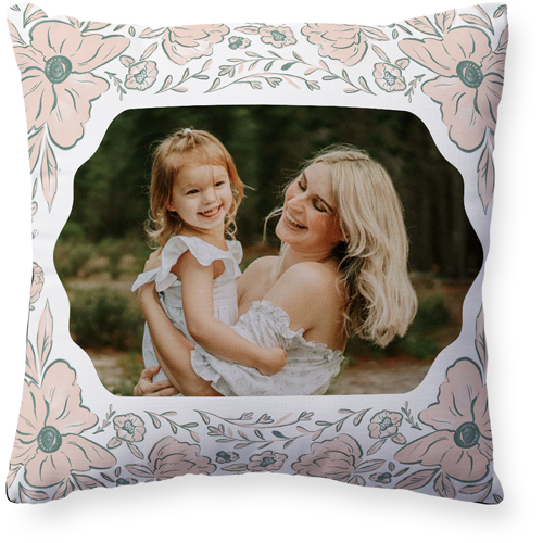 Classic Floral Border Pillow, Woven, Black, 20x20, Single Sided, White, white