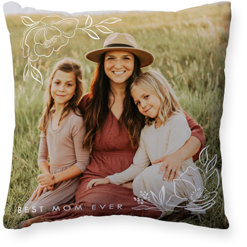 Floral Corners Pillow, Woven, Beige, 20x20, Single Sided, White, white