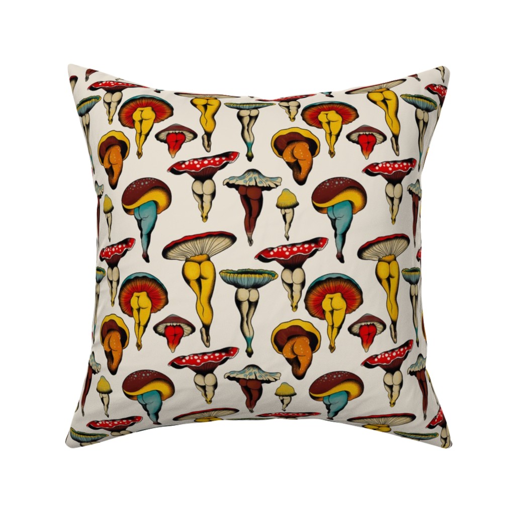 Sexy Mushrooms Pillow, Woven, Beige, 16x16, Single Sided, Multicolor
