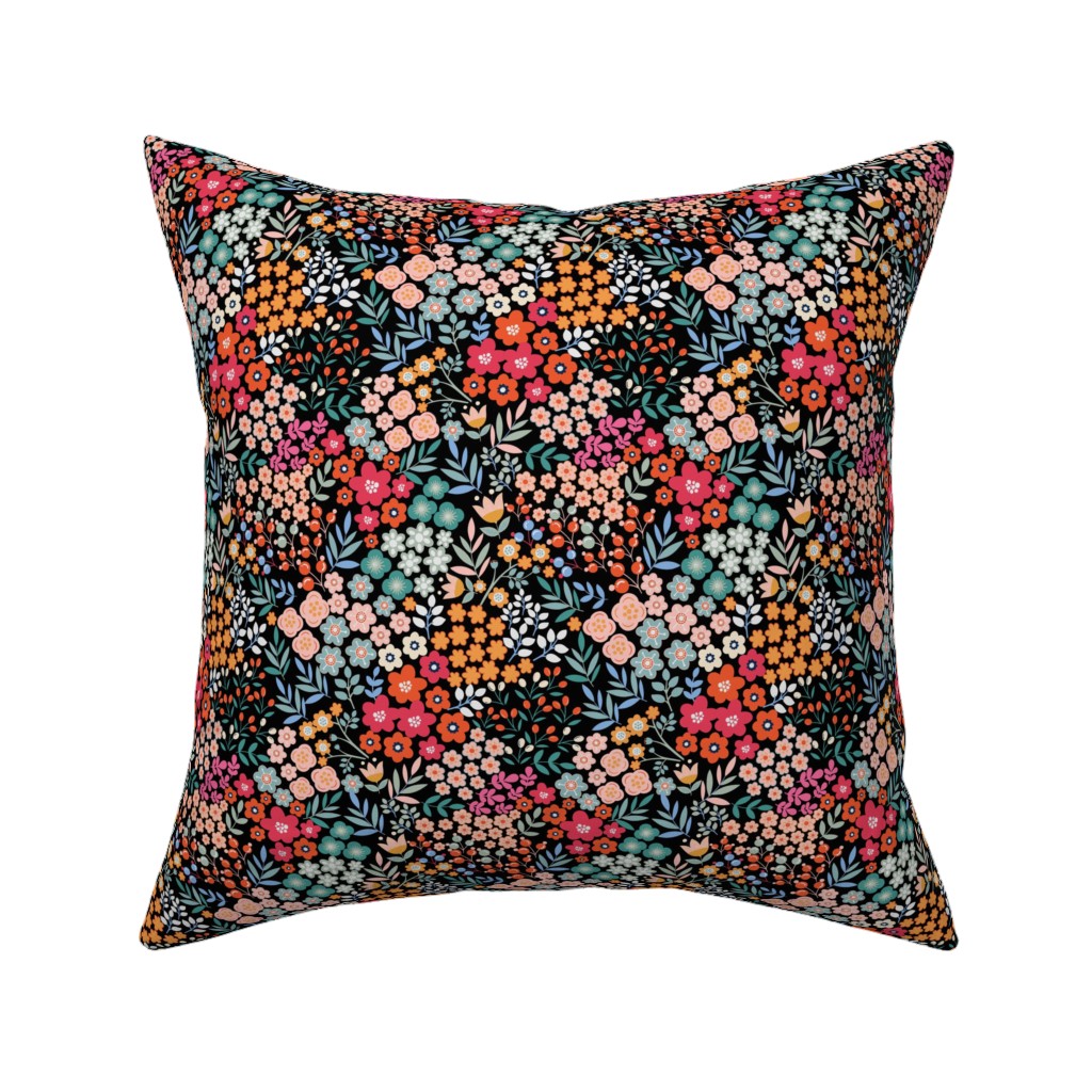 Summer Flower Pillow, Woven, Beige, 16x16, Single Sided, Multicolor, Rich Black