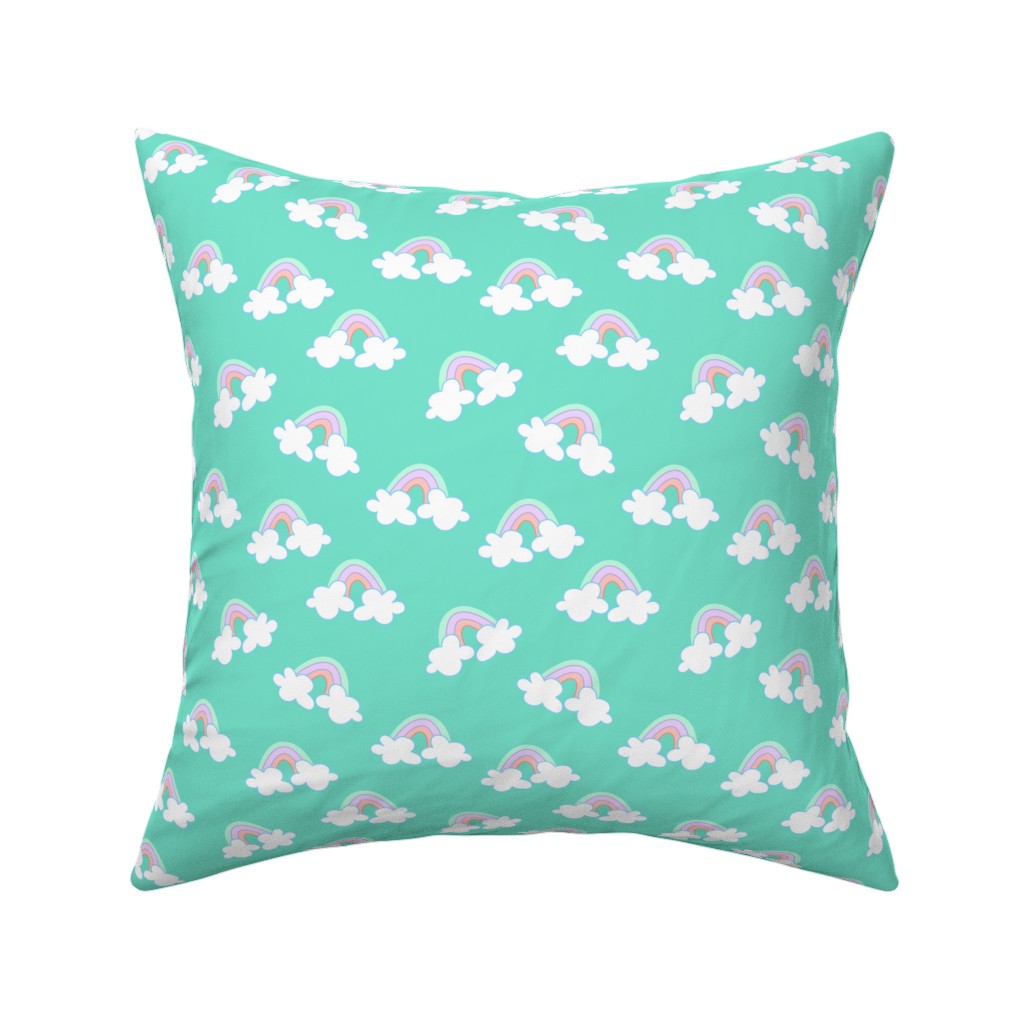 Nicola Unicorn Rainbows Pillow, Woven, Beige, 16x16, Single Sided, Green, Boardwalk