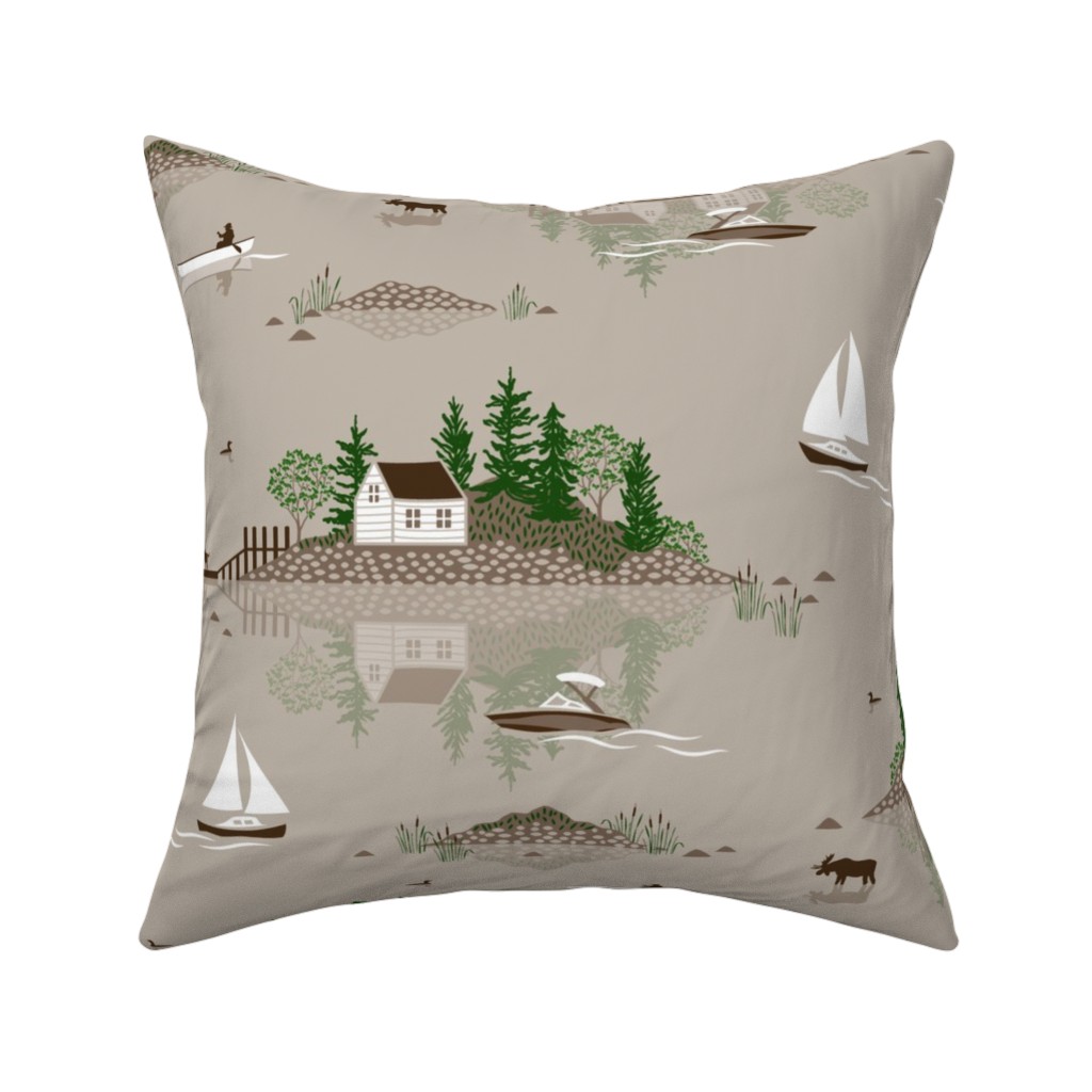 Boats on the Lake - Beige Pillow, Woven, Beige, 16x16, Single Sided, Beige