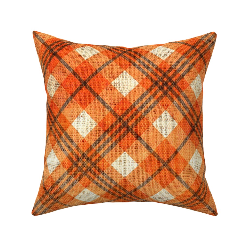 Burlap Plaid - Orange and Grey Pillow, Woven, Beige, 16x16, Single Sided, Orange