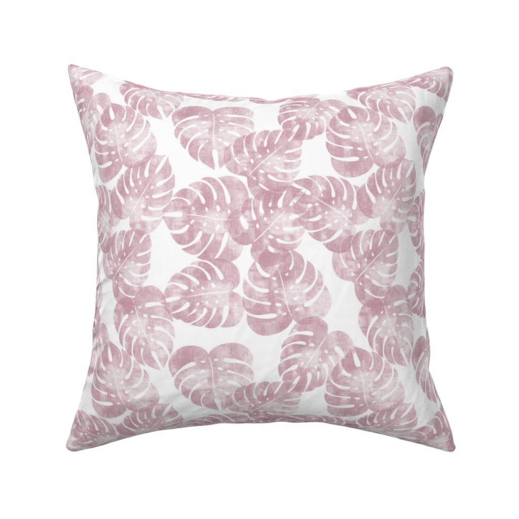 Monstera Leaves - Mauve Pillow, Woven, Beige, 16x16, Single Sided, Pink, Bright Pink