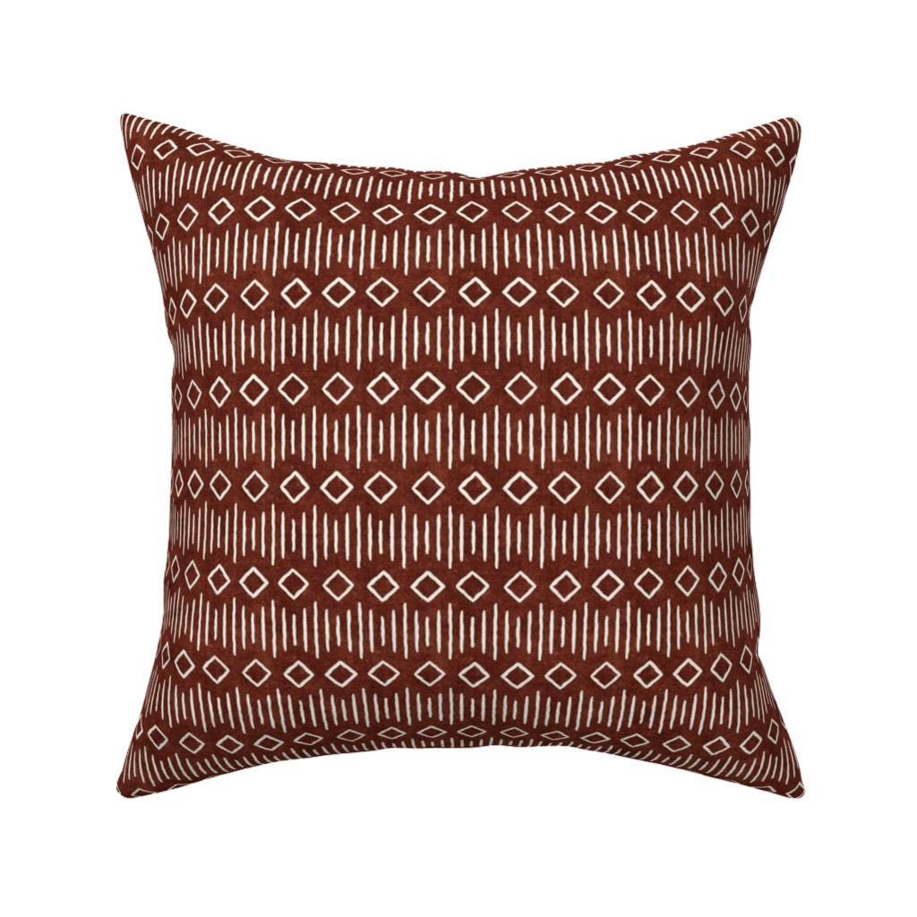 Diamond Fall Mud Cloth - Rust Pillow, Woven, Beige, 16x16, Single Sided, Red