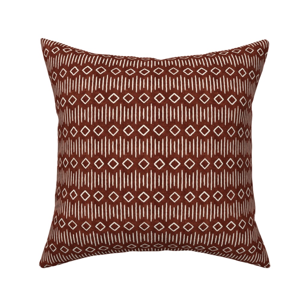 Diamond Fall Mud Cloth - Rust Pillow, Woven, Beige, 16x16, Single Sided, Red, Red