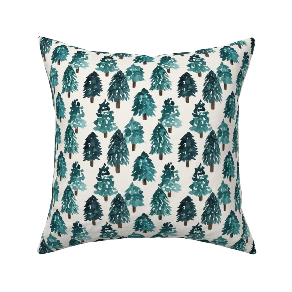 Christmas Trees Dense Forest Pillow, Woven, Beige, 16x16, Single Sided, Blue