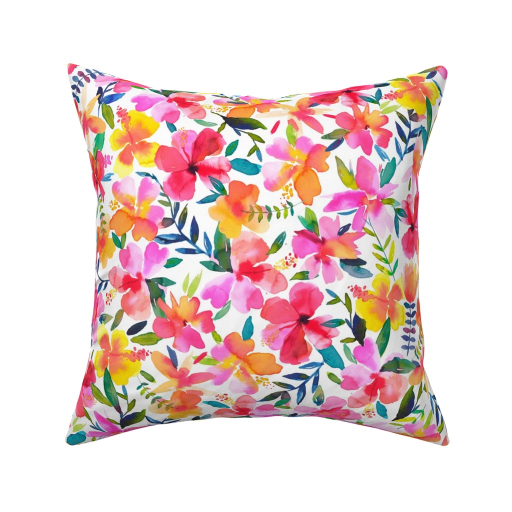 Hibiscus Floral - Multi Pillow, Woven, Beige, 16x16, Single Sided, Multicolor