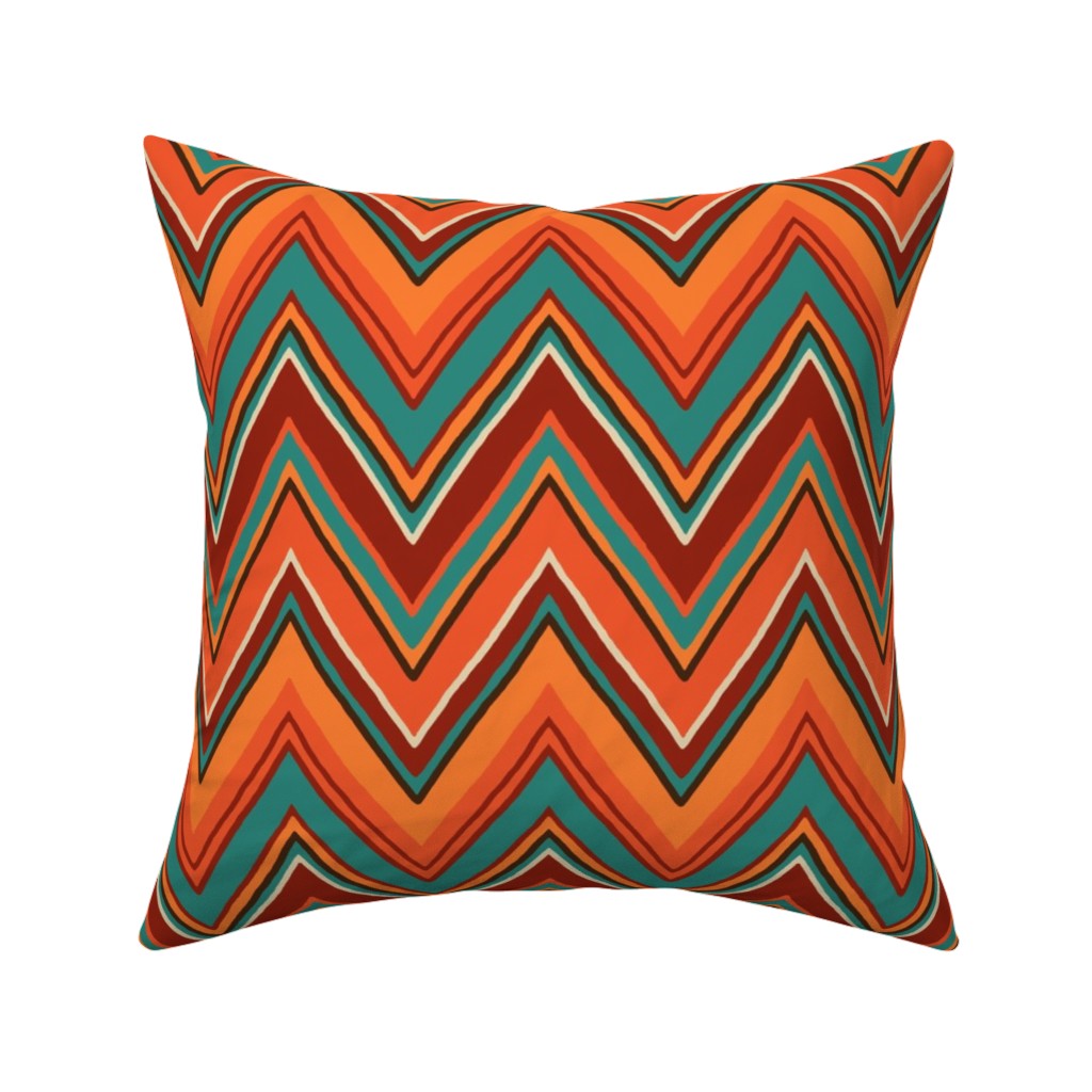 Chevron - Orange and Teal Pillow, Woven, Beige, 16x16, Single Sided, Orange, Orange